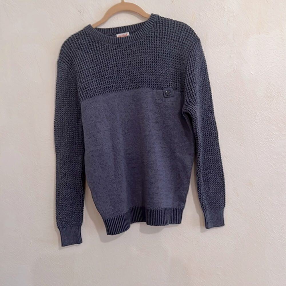 Cat &โJackย Denim Blue Multi Stitch Long Sleeve Crew Neck Sweater Size L